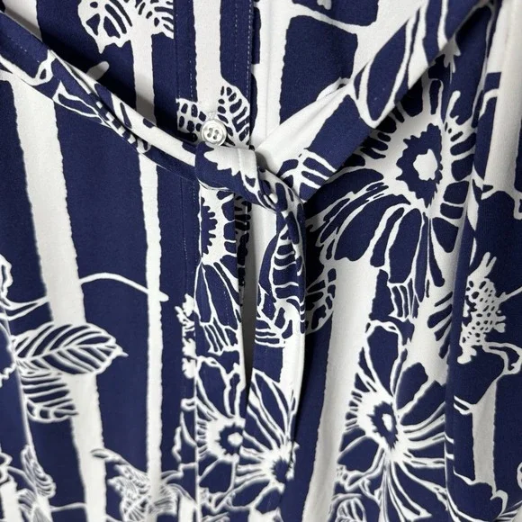 J McLaughlin Navy Floral Shirt Dress Sz M / L Belted Catalina Career Office READ - Picture 2 of 12